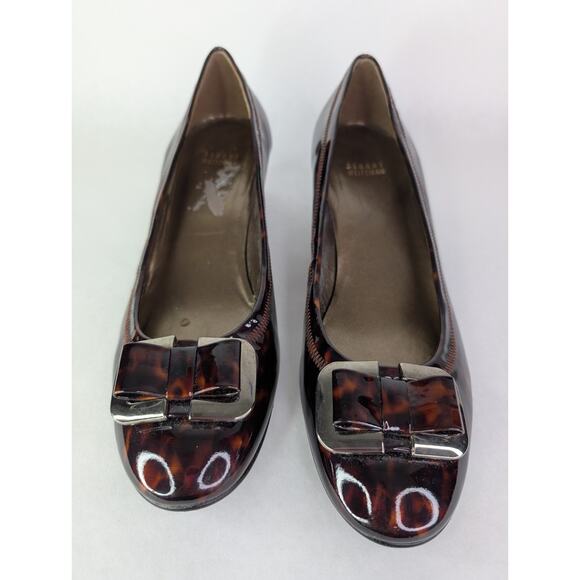 Stuart Weitzman Black Brown Tortoise Shell Patent Leather Wedge Shoes Size 11M - Picture 6 of 9